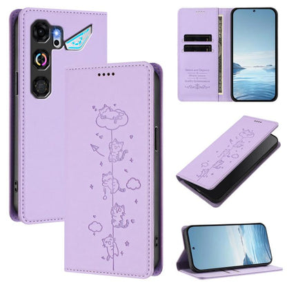 Cute Cats Embossed Magnetic RFID Vegan Leather Phone Case, For ZTE nubia Neo 5 5G, For ZTE nubia Neo 5 GT 5G, For ZTE Optus X Value 5G, For ZTE Optus X Pro 2 5G, For ZTE nubia RedMagic 11 Air, For ZTE A75 Pro / Telstra T-Elite 5G, For ZTE nubia S2 504Z...