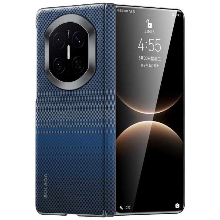 Blue woven texture magnetic leather phone case with camera cutout