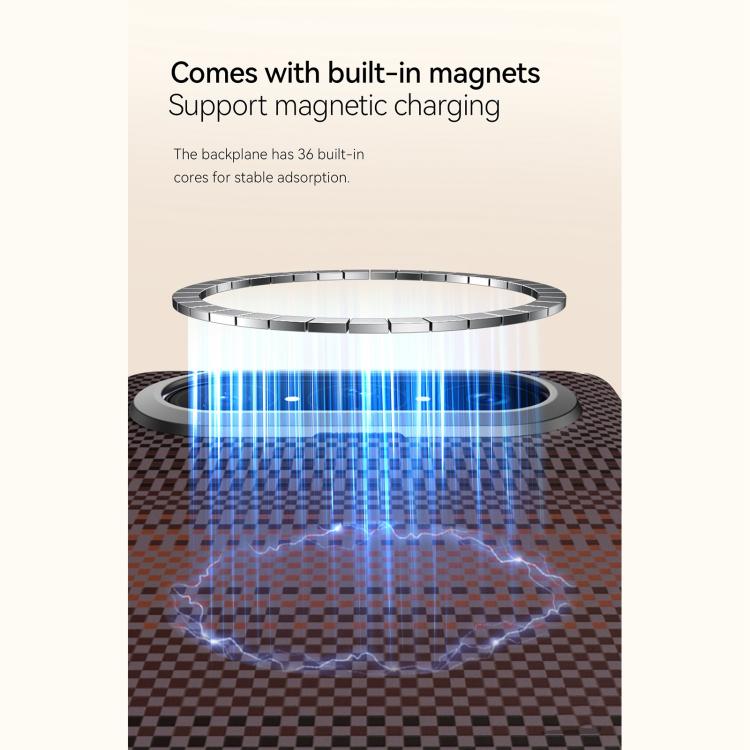 Orange woven texture magnetic phone case with built-in magnets charging diagram