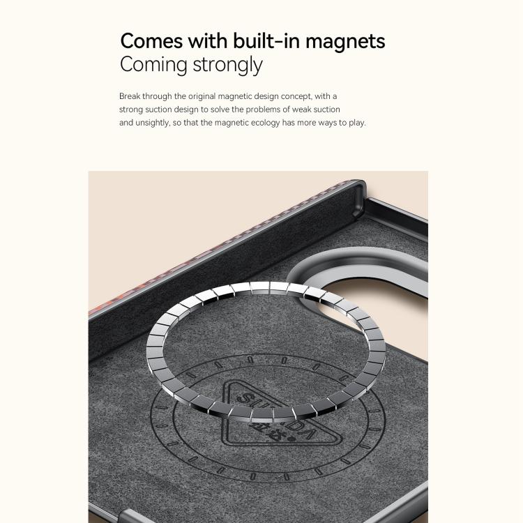 Dark woven texture magnetic phone case with metal bracket and circular charge area