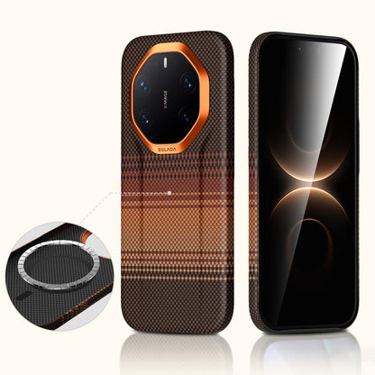 Orange woven magnetic phone case with camera cutout and side magnetic ring