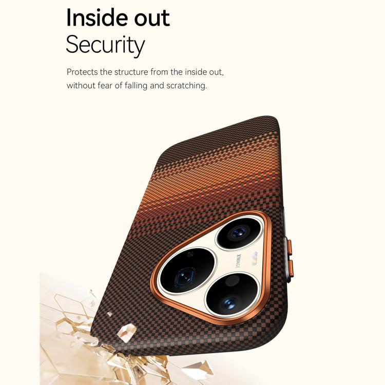 Orange woven texture magnetic phone case with camera cutouts for Huawei