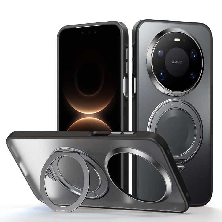 Frosted magnetic phone case with 360 rotation ring holder for Huawei phones, dark gray