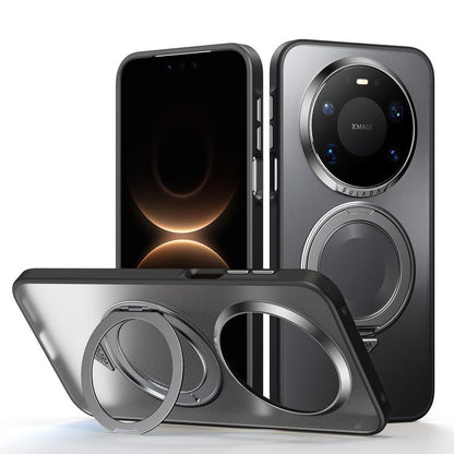 Frosted magnetic phone case with 360 rotation ring holder for Huawei phones, dark gray