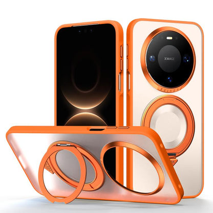 Frosted magnetic phone case with 360 rotation ring holder for Huawei phones, orange