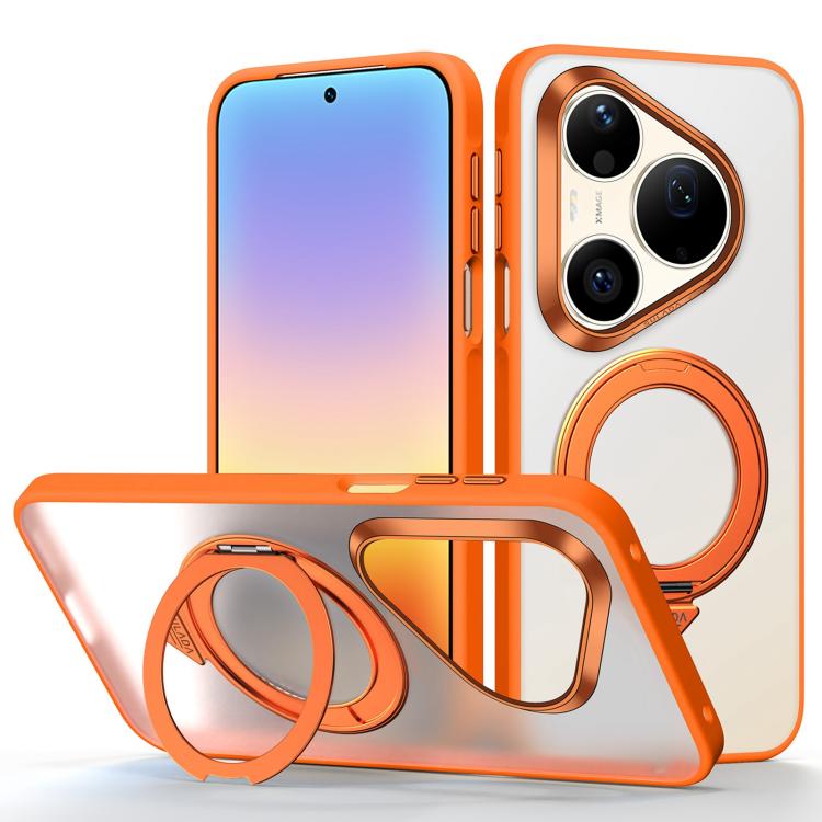 Frosted magnetic phone case with 360 rotation ring and kickstand, orange