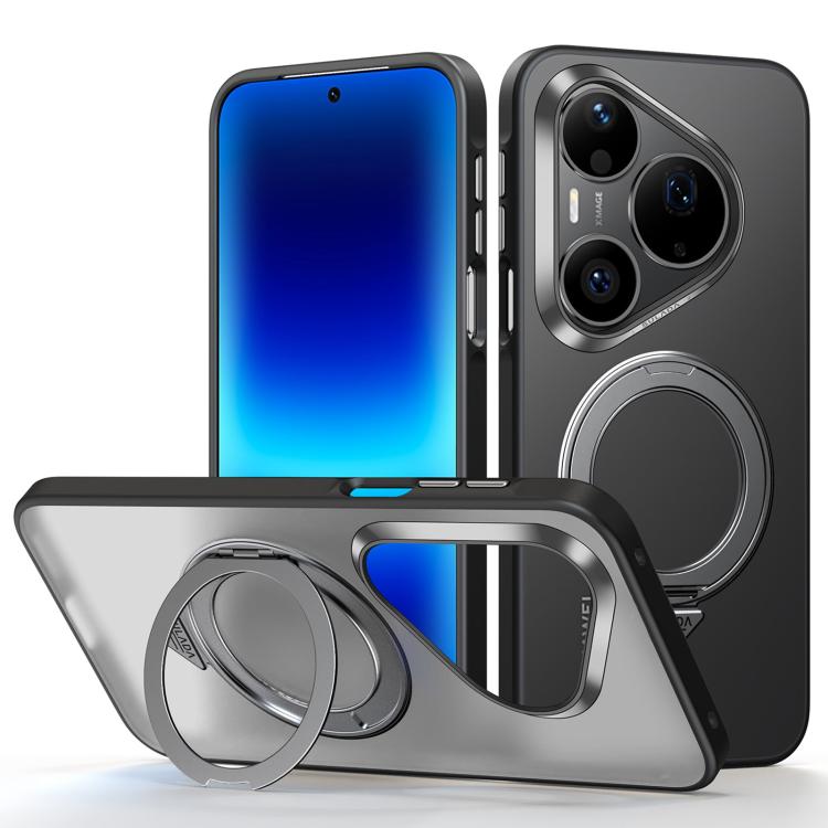 Frosted magnetic phone case with 360 rotation ring, gray back and black sides