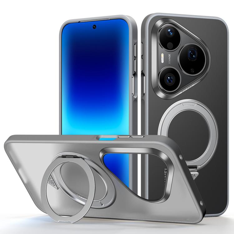 Frosted magnetic phone case with 360 rotation ring, gray back and black sides
