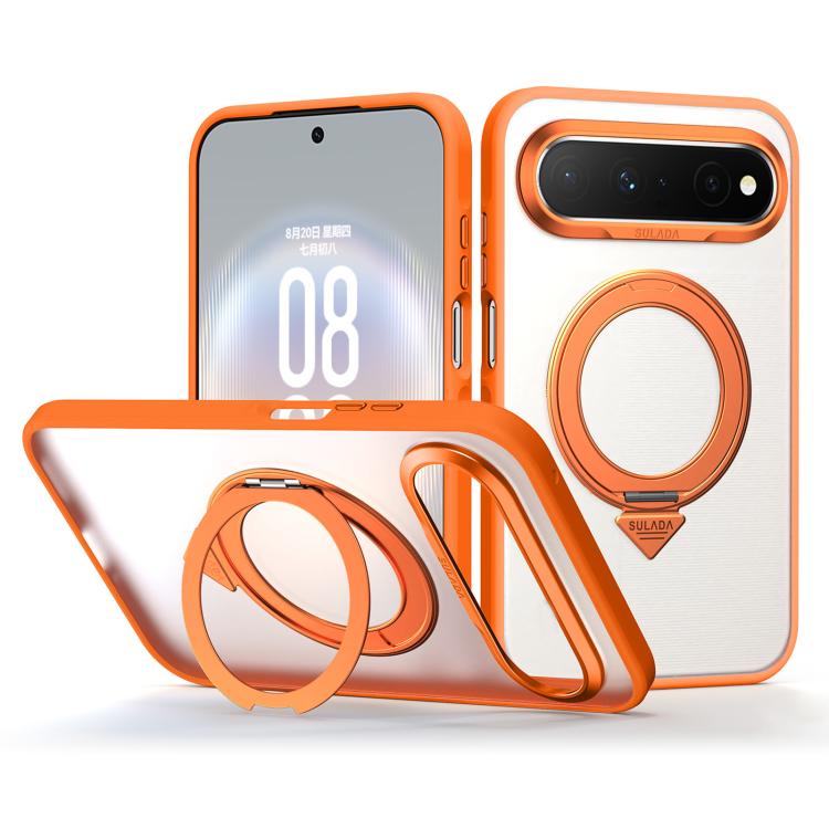 Orange frosted phone case with 360 rotating ring stand and camera cutouts