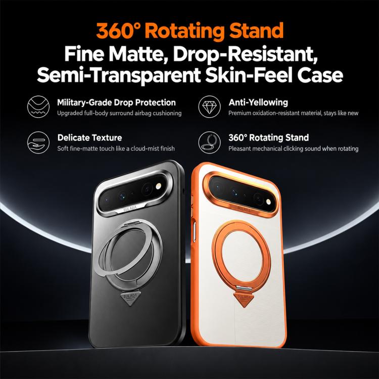 Matte gray phone case with 360 rotating ring stand and camera cutouts