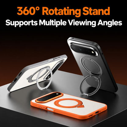 Matte gray phone case with 360 rotating ring stand for multiple viewing angles