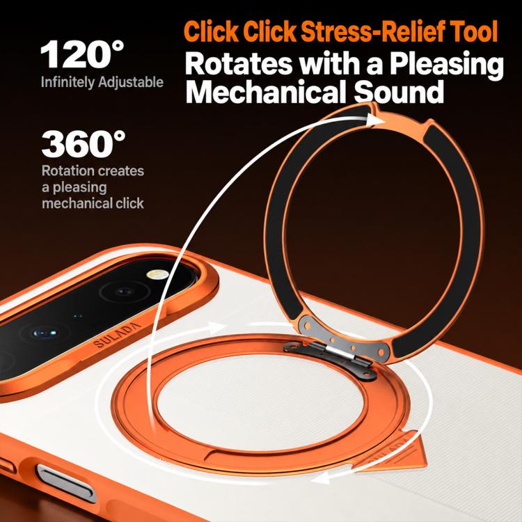 Orange frosted phone case with ring stand base and raised camera protection
