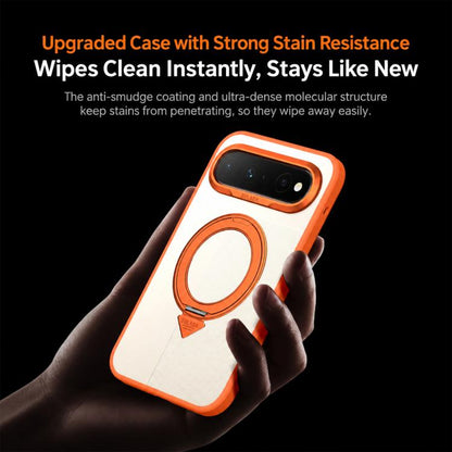 Orange frosted phone case with circular ring stand