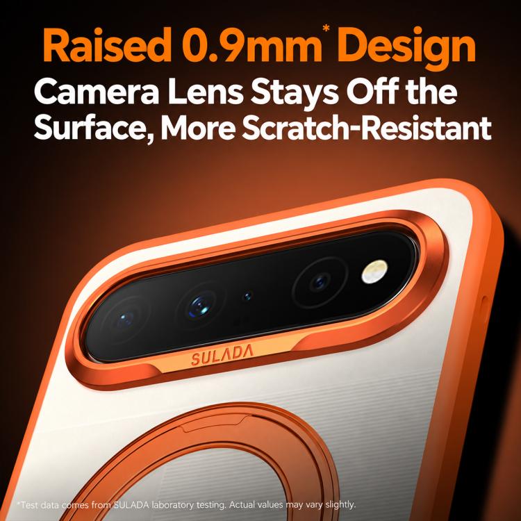Orange frosted phone case with raised camera lens bezel