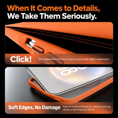 Orange frosted phone case with covered side buttons and protected edges
