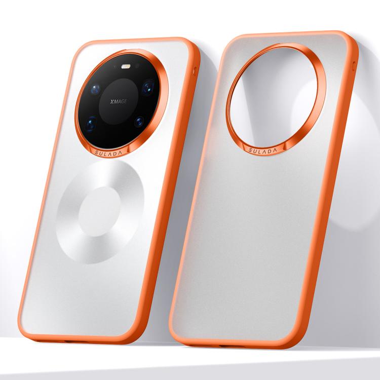 Matte shockproof phone case, orange, with camera cutout and circular rear logo