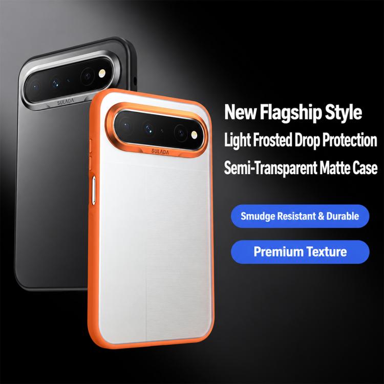 Matte shockproof phone case with camera cutout, semi-transparent orange/white