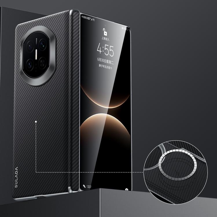 Black carbon-textured phone case with camera lens opening and visible screen