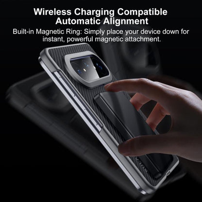 Black Kevlar-textured phone case with built-in magnetic ring on the back