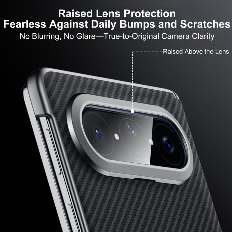Black Kevlar-textured phone case with raised lens bezel and camera window