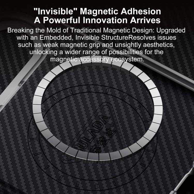 Embedded magnetic ring detail on black Kevlar-textured phone case