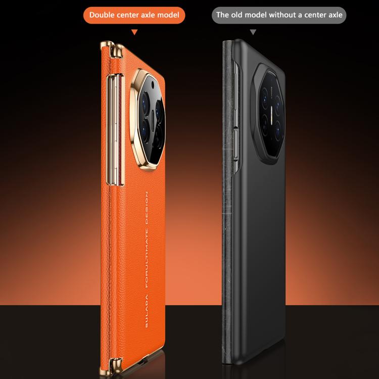 SULADA Electroplated Frame Dual-Axis Magnetic Genuine Leather Phone Case, For Huawei Mate XT / Mate XTs, For Huawei Mate X6, For Huawei Mate X5 / Mate X3