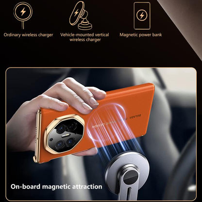 SULADA Electroplated Frame Dual-Axis Magnetic Genuine Leather Phone Case, For Huawei Mate XT / Mate XTs, For Huawei Mate X6, For Huawei Mate X5 / Mate X3