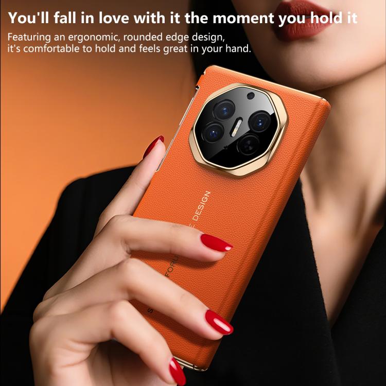 SULADA Electroplated Frame Dual-Axis Magnetic Genuine Leather Phone Case, For Huawei Mate XT / Mate XTs, For Huawei Mate X6, For Huawei Mate X5 / Mate X3