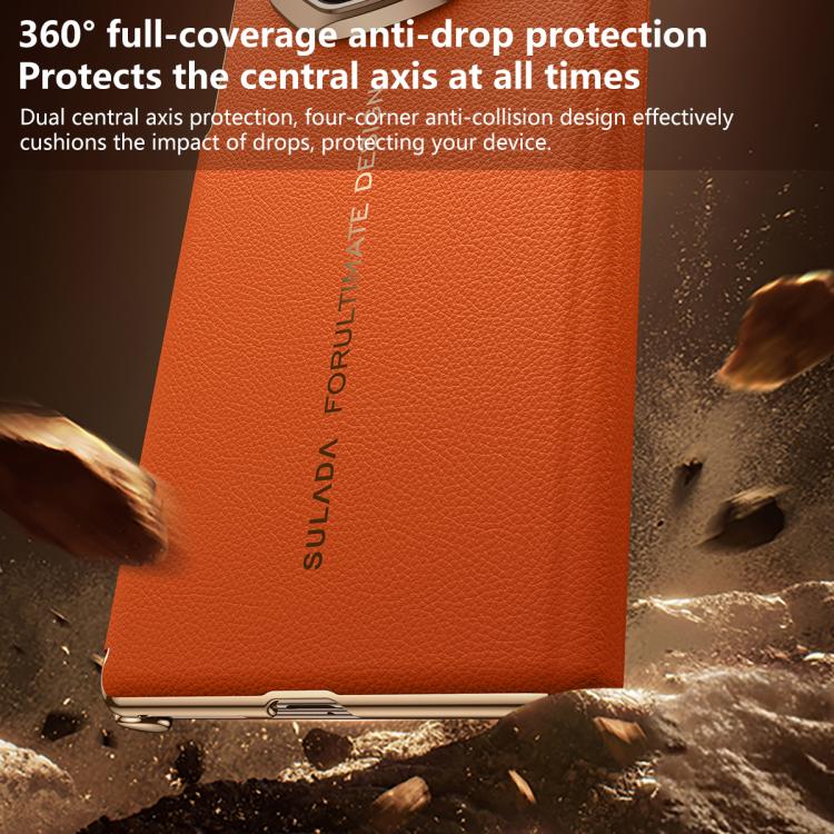 SULADA Electroplated Frame Dual-Axis Magnetic Genuine Leather Phone Case, For Huawei Mate XT / Mate XTs, For Huawei Mate X6, For Huawei Mate X5 / Mate X3