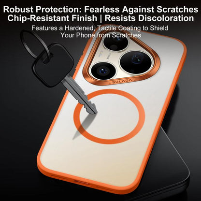 MagSafe phone case, frosted white back with orange outline, camera cutouts and MagSafe ring