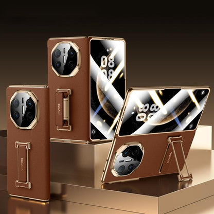 Set of leather phone cases with wrist strap and gold-tone hardware, multiple colors