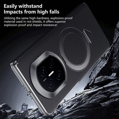 Black top-grain leather MagSafe magnetic holder phone case with camera cutout and ring