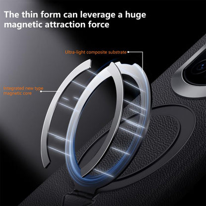 MagSafe magnetic ring phone case with ring mechanism detail on textured leather