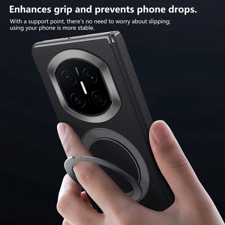 Textured black MagSafe phone case with magnetic ring stand for secure grip
