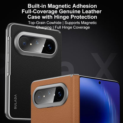 SULADA Frameless Top Layer Cowhide Leather Hybrid PC Phone Case, For Huawei Pura X Max, For Huawei Mate X7