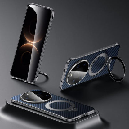 SULADA Kevlar-texture MagSafe phone case, blue carbon-fiber with charging ring