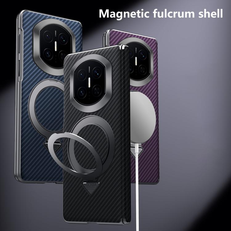 Blue and purple carbon-fiber MagSafe phone cases with magnetic ring holder and camera cutouts