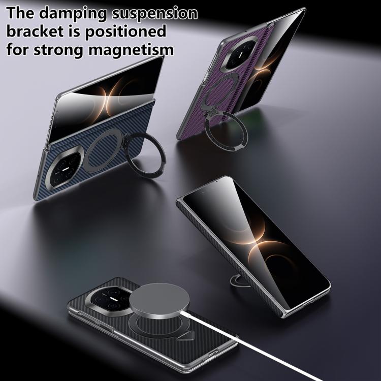 Carbon-fiber MagSafe phone case with magnetic ring holder and multi-angle kickstand