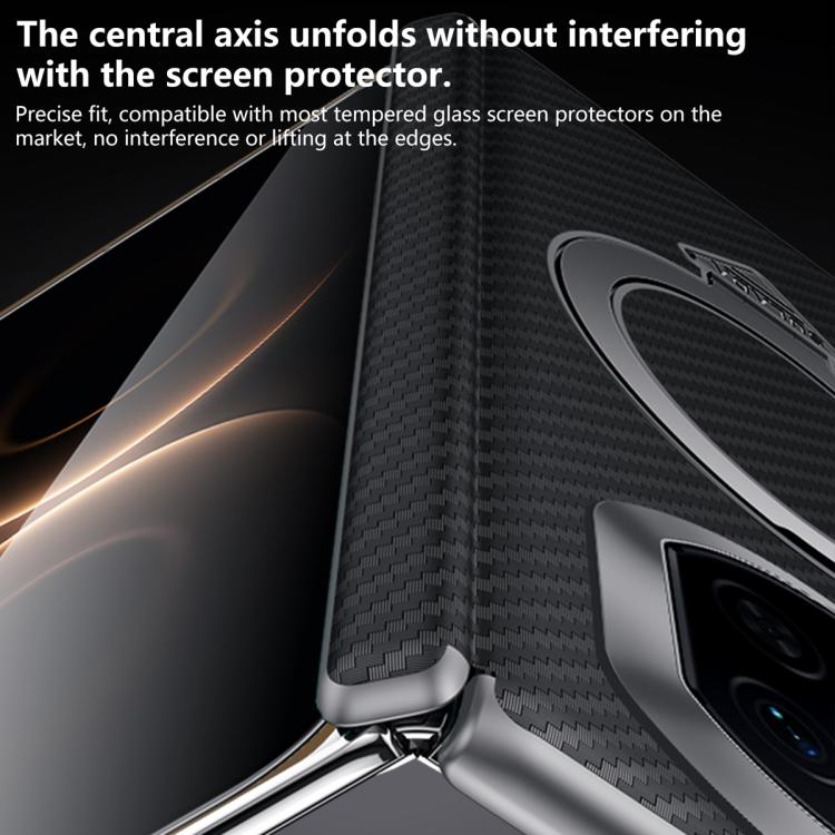 Carbon-fiber MagSafe phone case with central axis hinge near side edges