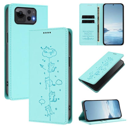 Cute Cats Embossed Magnetic RFID Vegan Leather Phone Case, For Asus Zenfone 12 Ultra, For Asus ROG Phone 9 / Phone 9 Pro, For Asus Zenfone 11 Ultra, For Asus ROG Phone 8 / Phone 8 Pro