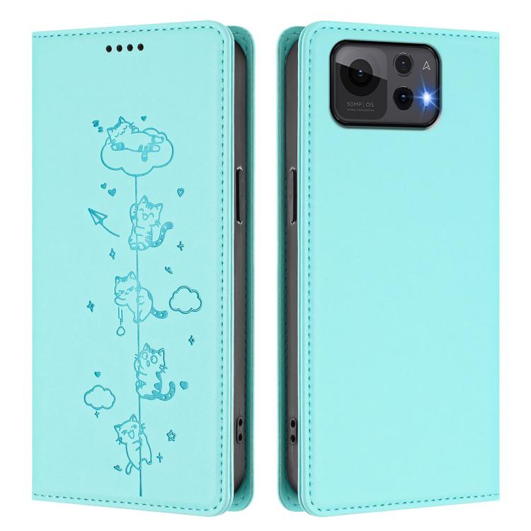 Cute Cats Embossed Magnetic RFID Vegan Leather Phone Case, For Asus Zenfone 12 Ultra, For Asus ROG Phone 9 / Phone 9 Pro, For Asus Zenfone 11 Ultra, For Asus ROG Phone 8 / Phone 8 Pro