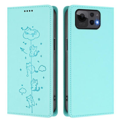 Cute Cats Embossed Magnetic RFID Vegan Leather Phone Case, For Asus Zenfone 12 Ultra, For Asus ROG Phone 9 / Phone 9 Pro, For Asus Zenfone 11 Ultra, For Asus ROG Phone 8 / Phone 8 Pro