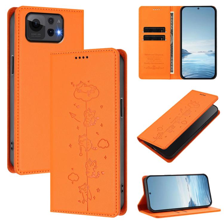 Cute Cats Embossed Magnetic RFID Vegan Leather Phone Case, For Asus Zenfone 12 Ultra, For Asus ROG Phone 9 / Phone 9 Pro, For Asus Zenfone 11 Ultra, For Asus ROG Phone 8 / Phone 8 Pro