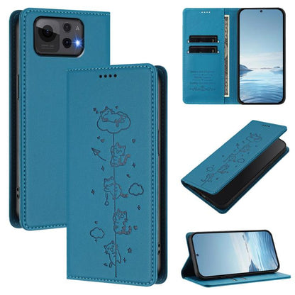 Cute Cats Embossed Magnetic RFID Vegan Leather Phone Case, For Asus Zenfone 12 Ultra, For Asus ROG Phone 9 / Phone 9 Pro, For Asus Zenfone 11 Ultra, For Asus ROG Phone 8 / Phone 8 Pro