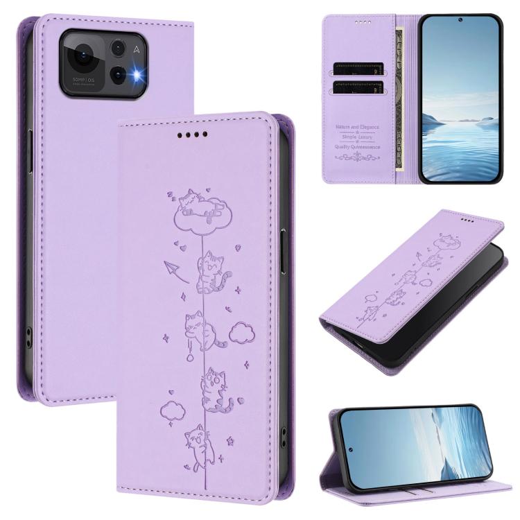 Cute Cats Embossed Magnetic RFID Vegan Leather Phone Case, For Asus Zenfone 12 Ultra, For Asus ROG Phone 9 / Phone 9 Pro, For Asus Zenfone 11 Ultra, For Asus ROG Phone 8 / Phone 8 Pro