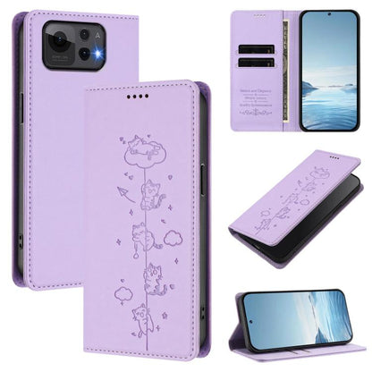 Cute Cats Embossed Magnetic RFID Vegan Leather Phone Case, For Asus Zenfone 12 Ultra, For Asus ROG Phone 9 / Phone 9 Pro, For Asus Zenfone 11 Ultra, For Asus ROG Phone 8 / Phone 8 Pro