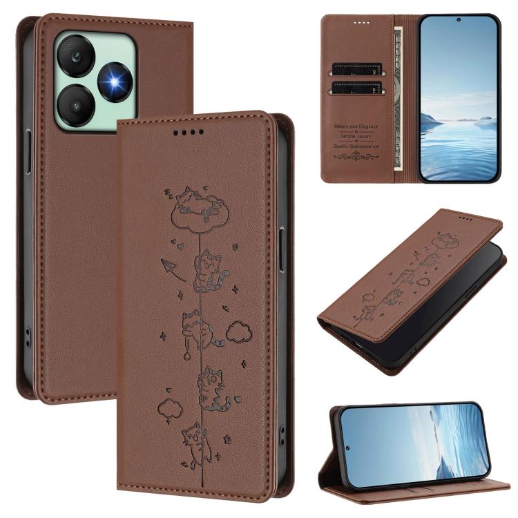 Cute Cats Embossed Magnetic RFID Vegan Leather Phone Case, For Wiko T60 / Cubot P80, For Wiko T20