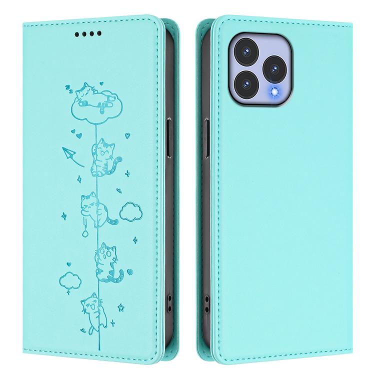 Cute Cats Embossed Magnetic RFID Vegan Leather Phone Case, For Wiko T60 / Cubot P80, For Wiko T20