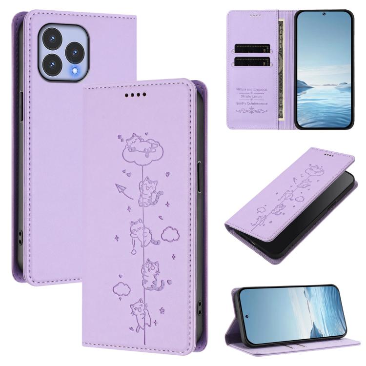 Cute Cats Embossed Magnetic RFID Vegan Leather Phone Case, For Wiko T60 / Cubot P80, For Wiko T20