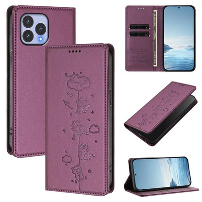 Cute Cats Embossed Magnetic RFID Vegan Leather Phone Case, For Wiko T60 / Cubot P80, For Wiko T20
